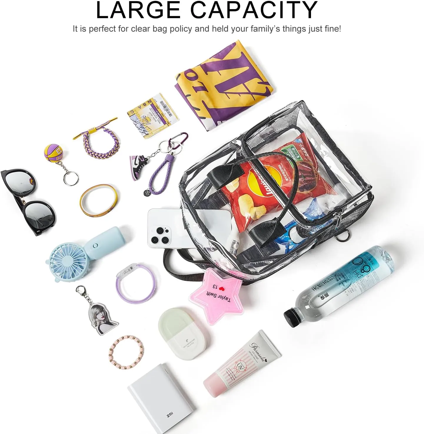 Bluome Clear Bag For Stadium Events 12×6×12 Crossbody Beach Lunch Tote Transparent Bag Purse Stadium Approved For Women Men