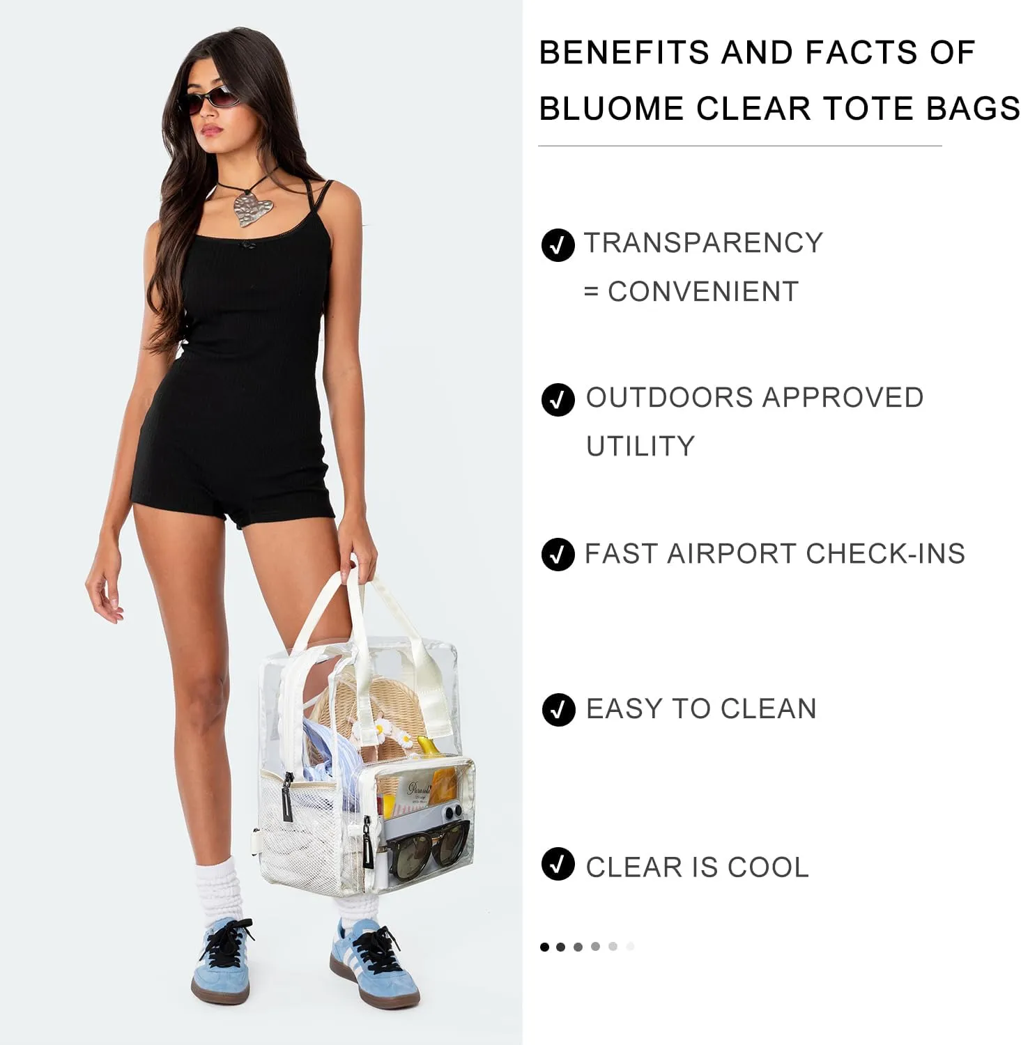 Bluome Clear Bag For Stadium Events 12×6×12 Crossbody Beach Lunch Tote Transparent Bag Purse Stadium Approved For Women Men