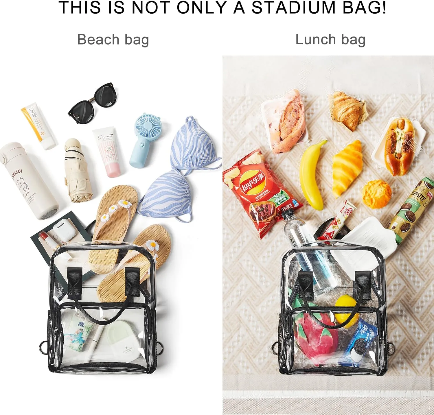 Bluome Clear Bag For Stadium Events 12×6×12 Crossbody Beach Lunch Tote Transparent Bag Purse Stadium Approved For Women Men