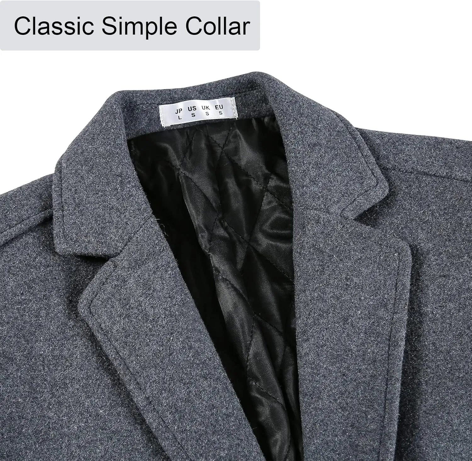 BOJIN Mens Trench Coat Wool Blend Top Pea Coat Winter Long Single Breasted Classic Stylish Business Overcoat