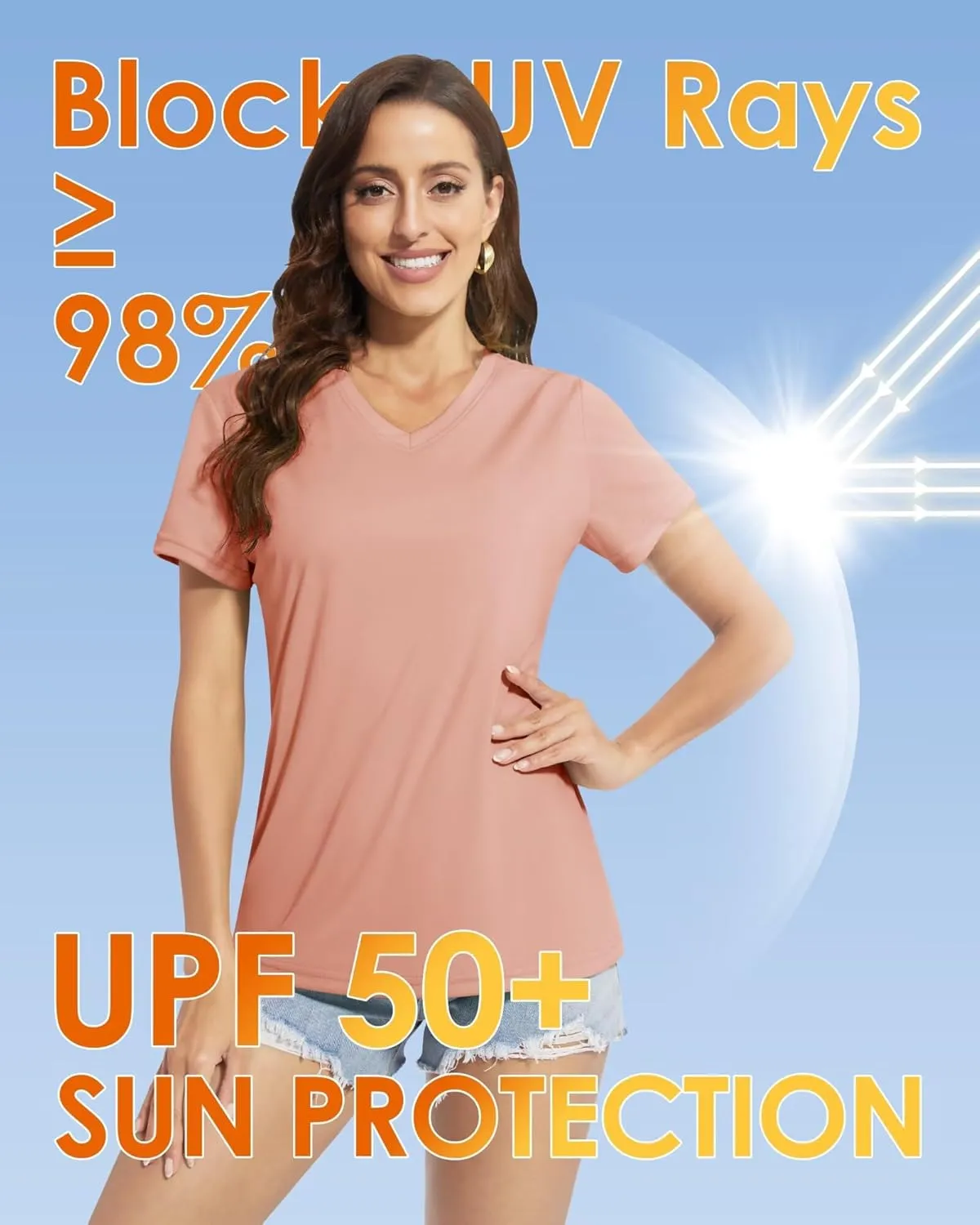 Boladeci Women's Short Sleeve V Neck Sun Shirts UPF 50 UV Protection Quick Dry Tees Workout Summer Tops