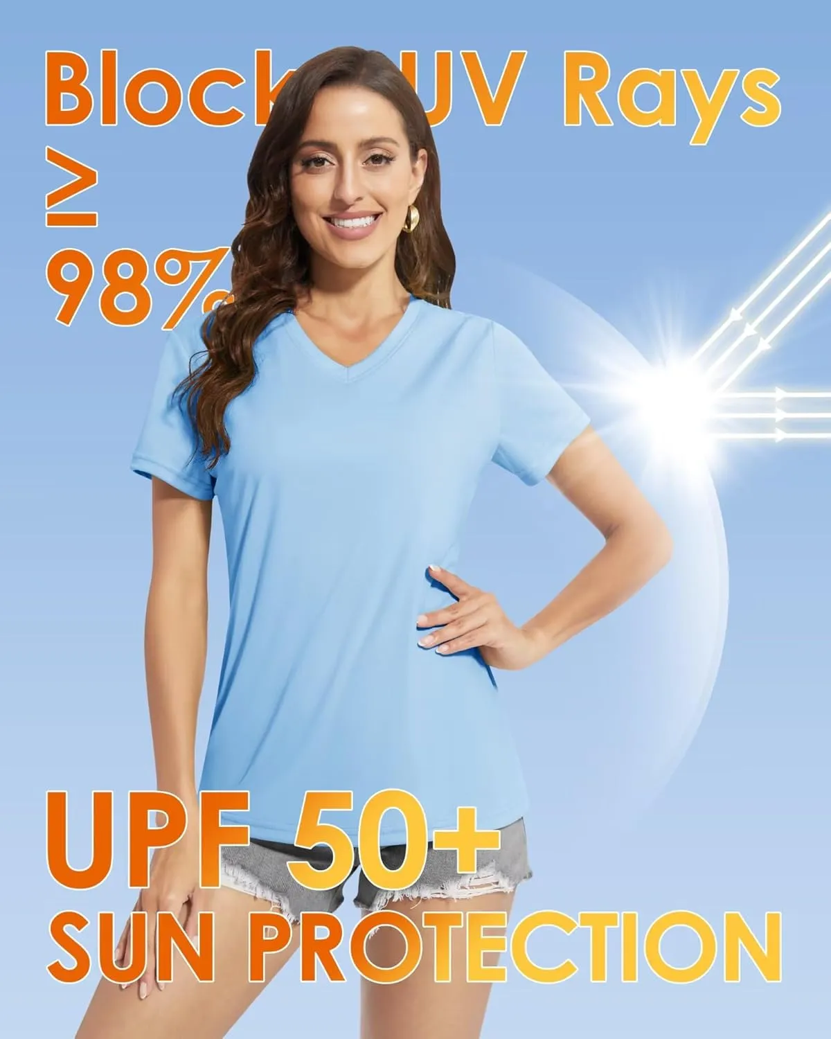 Boladeci Women's Short Sleeve V Neck Sun Shirts UPF 50 UV Protection Quick Dry Tees Workout Summer Tops