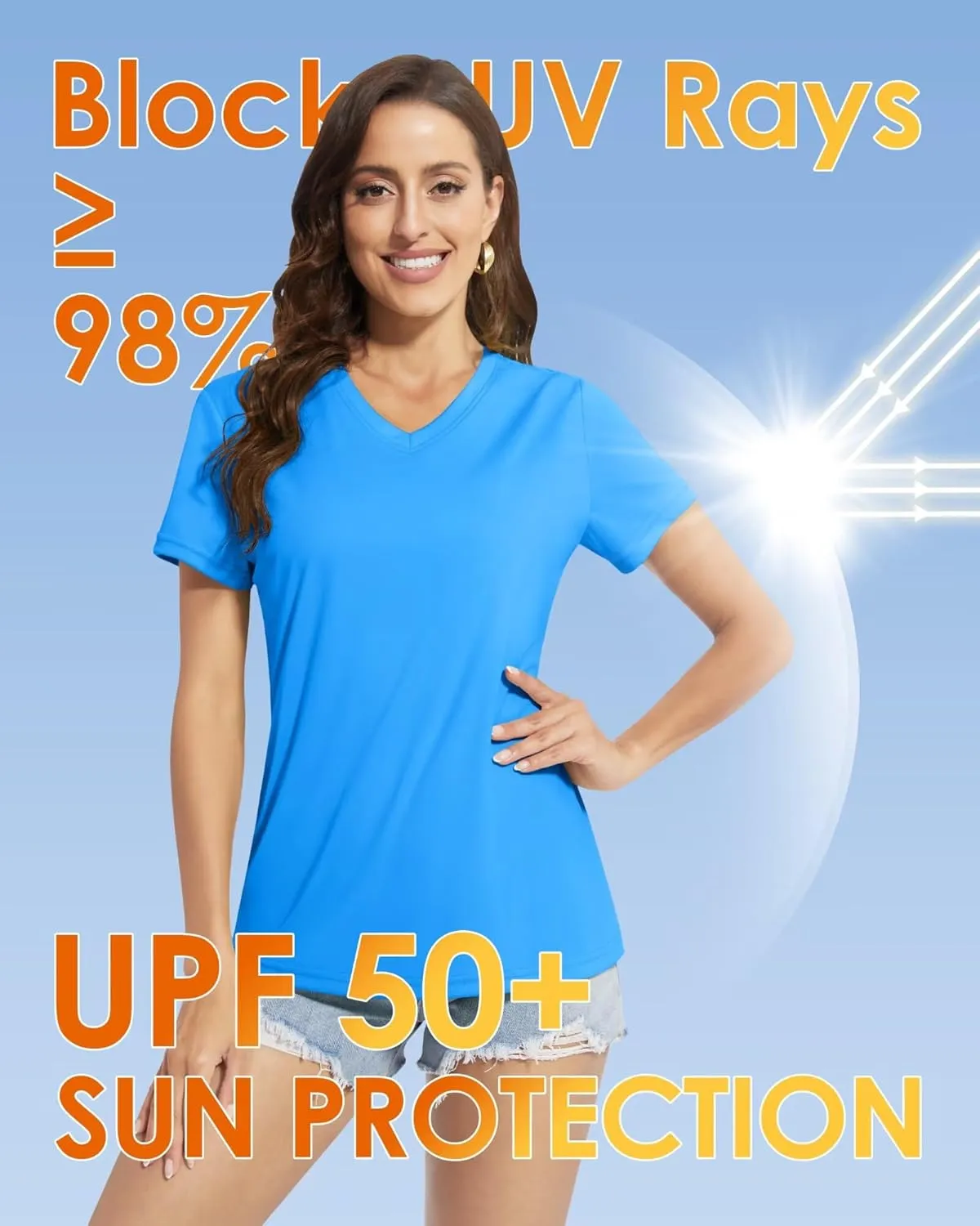 Boladeci Women's Short Sleeve V Neck Sun Shirts UPF 50 UV Protection Quick Dry Tees Workout Summer Tops
