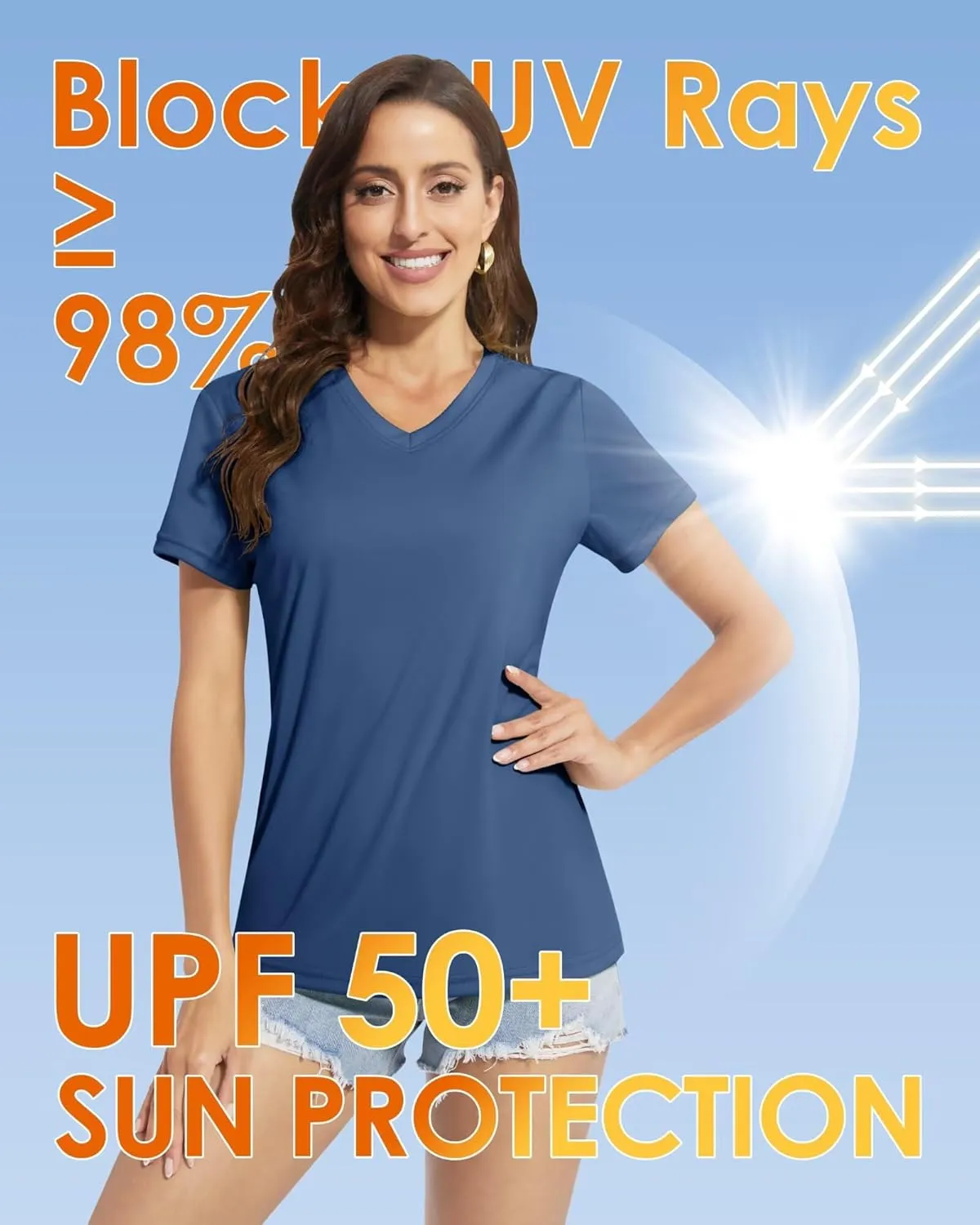 Boladeci Women's Short Sleeve V Neck Sun Shirts UPF 50 UV Protection Quick Dry Tees Workout Summer Tops