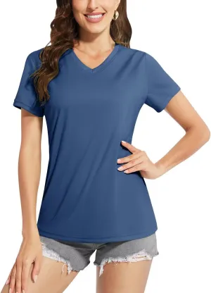 Boladeci Women's Short Sleeve V Neck Sun Shirts UPF 50 UV Protection Quick Dry Tees Workout Summer Tops