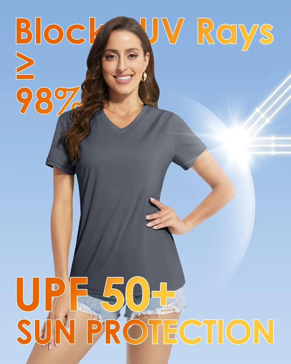 Boladeci Women's Short Sleeve V Neck Sun Shirts UPF 50 UV Protection Quick Dry Tees Workout Summer Tops