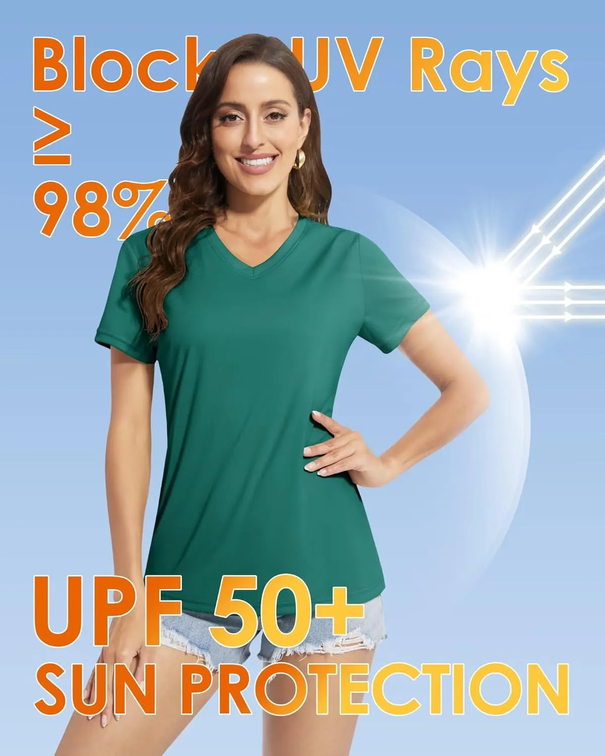 Boladeci Women's Short Sleeve V Neck Sun Shirts UPF 50 UV Protection Quick Dry Tees Workout Summer Tops