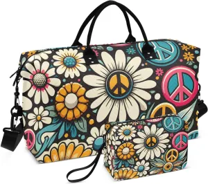 Bolaz Duffle Bag for Travel-Daisy Flower，Weekender Overnight Bag with Wet Pocket for Women，Large Carry On Airport Bag with Toiletry Bag for Travel, Business Trips, Sports
