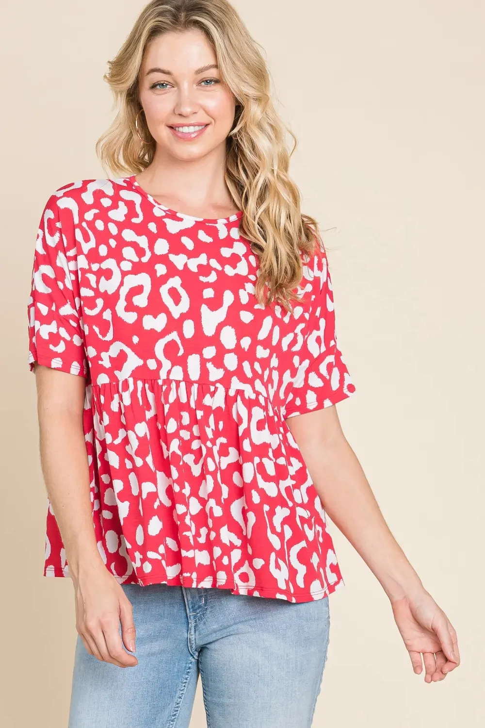 BOMBOM Leopard Peplum Babydoll Blouse