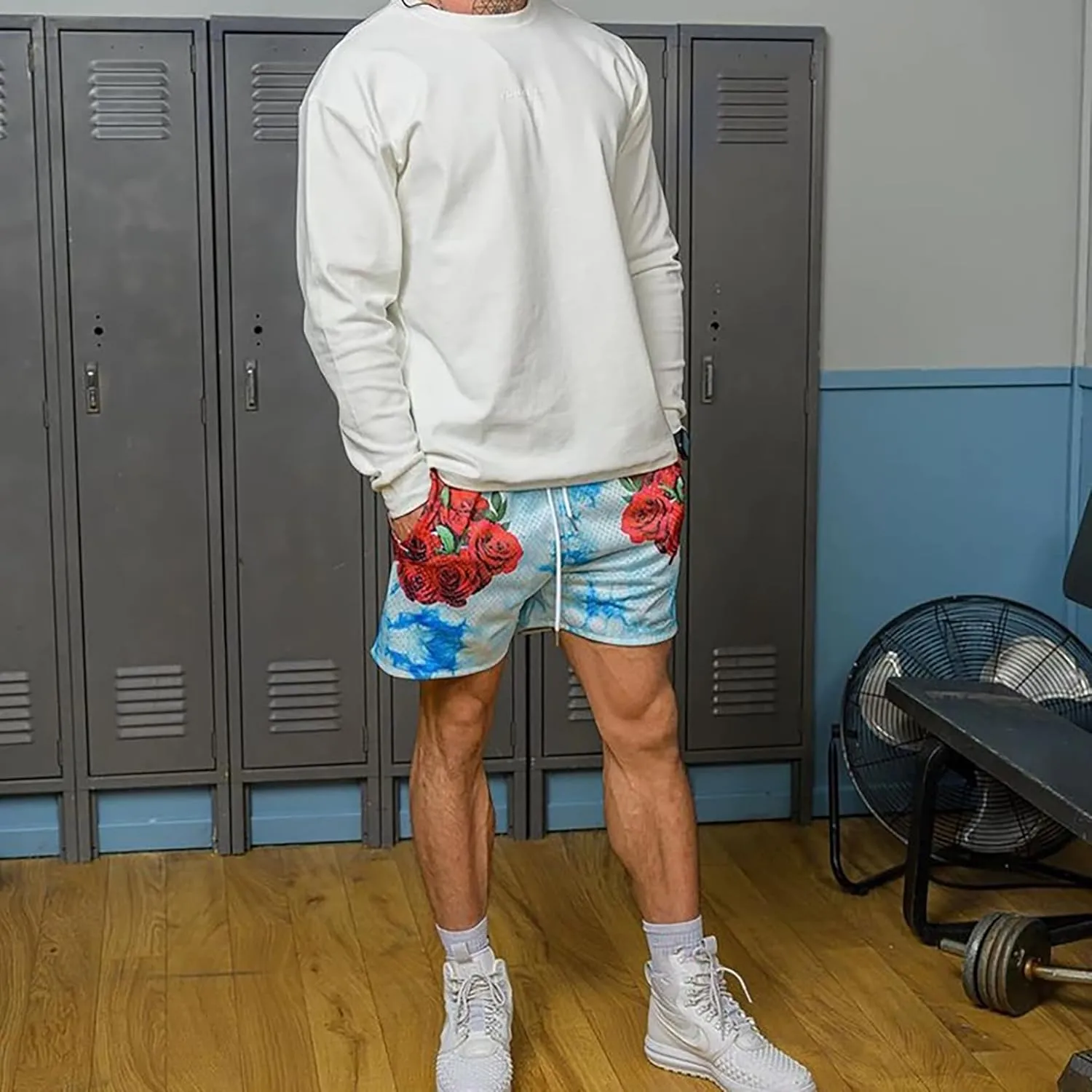 BOOMLEMON Mens Mesh Graphic Print Shorts Casual Fashion Cool Shorts Retro Active Gym Streetwear Short Pants