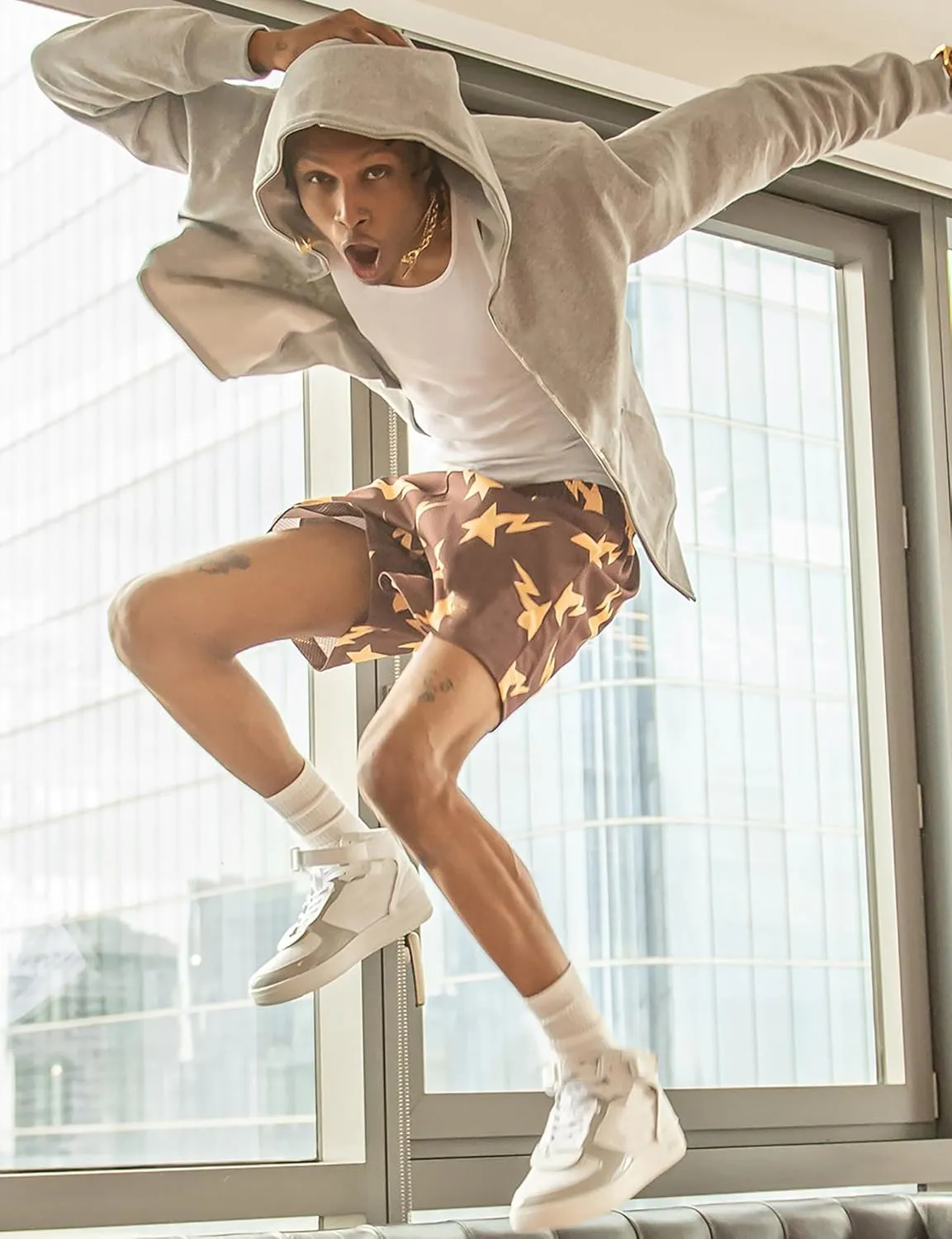 BOOMLEMON Mens Mesh Graphic Print Shorts Casual Workout Cool Shorts Gym Basketball Running Short Pants