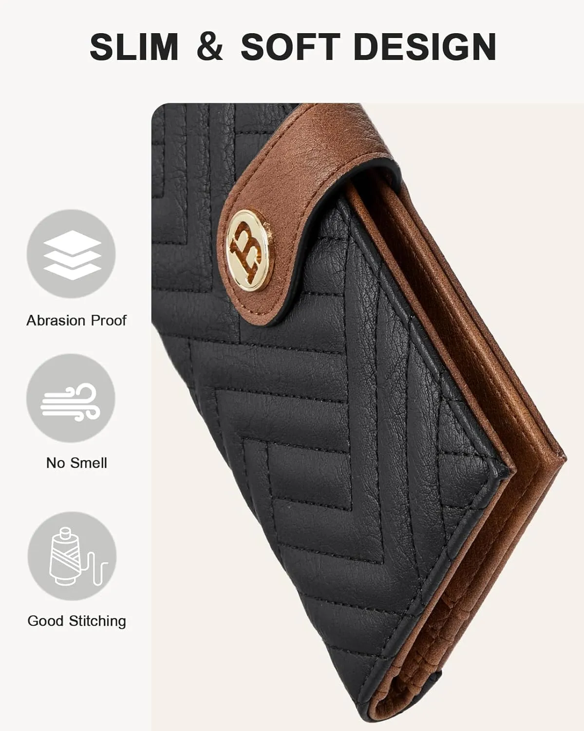 BOSTANTEN Slim Wallet Women Leather RFID Blocking Credit Card Holder Bifold Thin Wallet with Zipper Pocket Black＆Brown