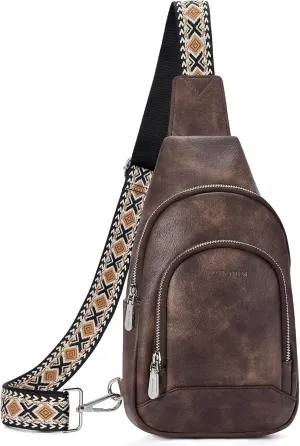 BOSTANTEN Sling Bag for Women Crossbody Purse Crossbody Bag Leather Chest Bag with Adjustable Guitar Strap for Travel
