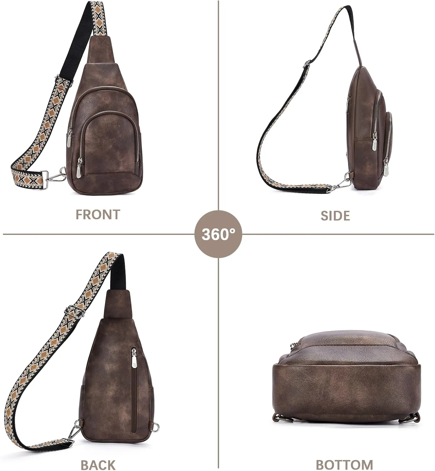 BOSTANTEN Sling Bag for Women Crossbody Purse Crossbody Bag Leather Chest Bag with Adjustable Guitar Strap for Travel