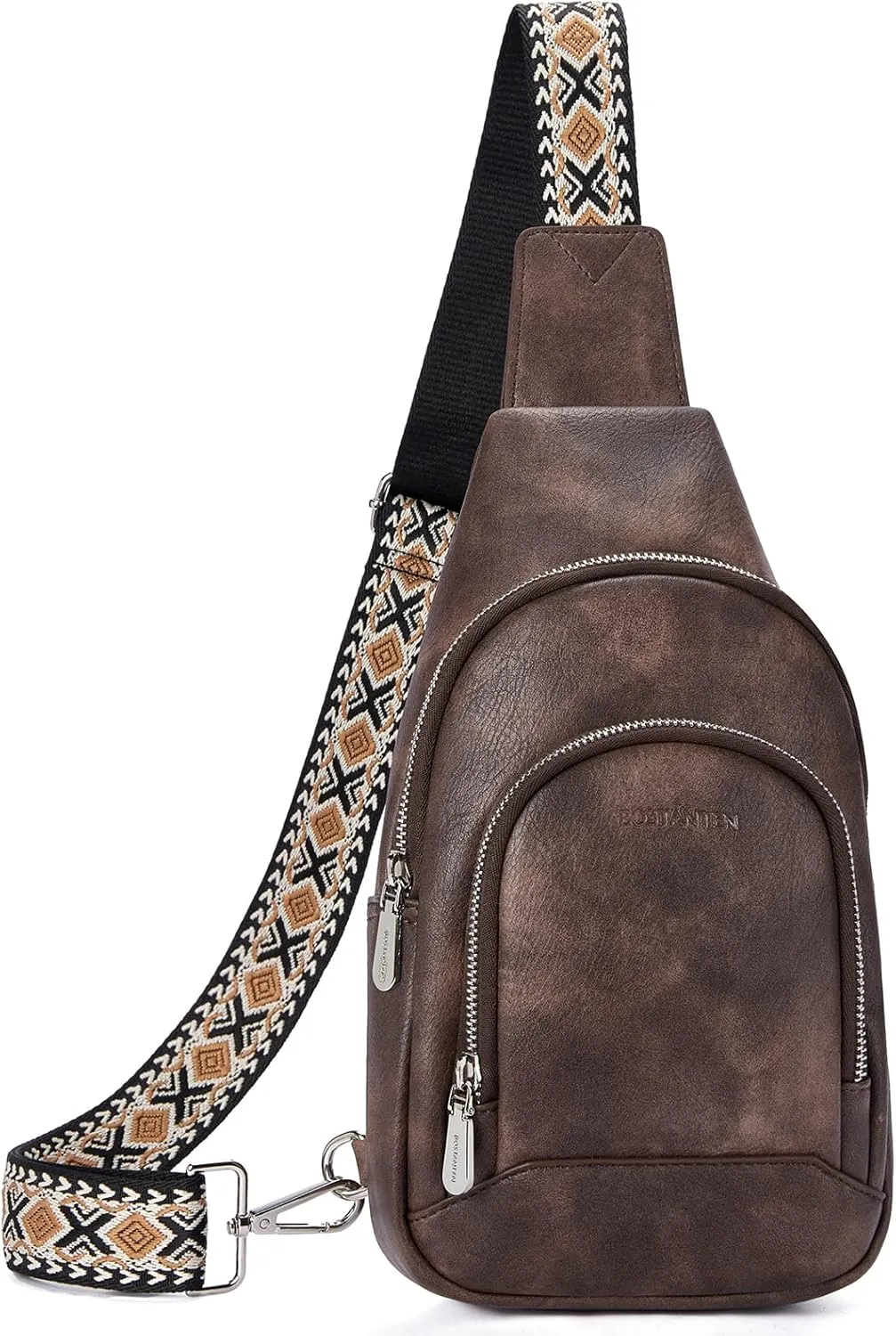BOSTANTEN Sling Bag for Women Crossbody Purse Crossbody Bag Leather Chest Bag with Adjustable Guitar Strap for Travel