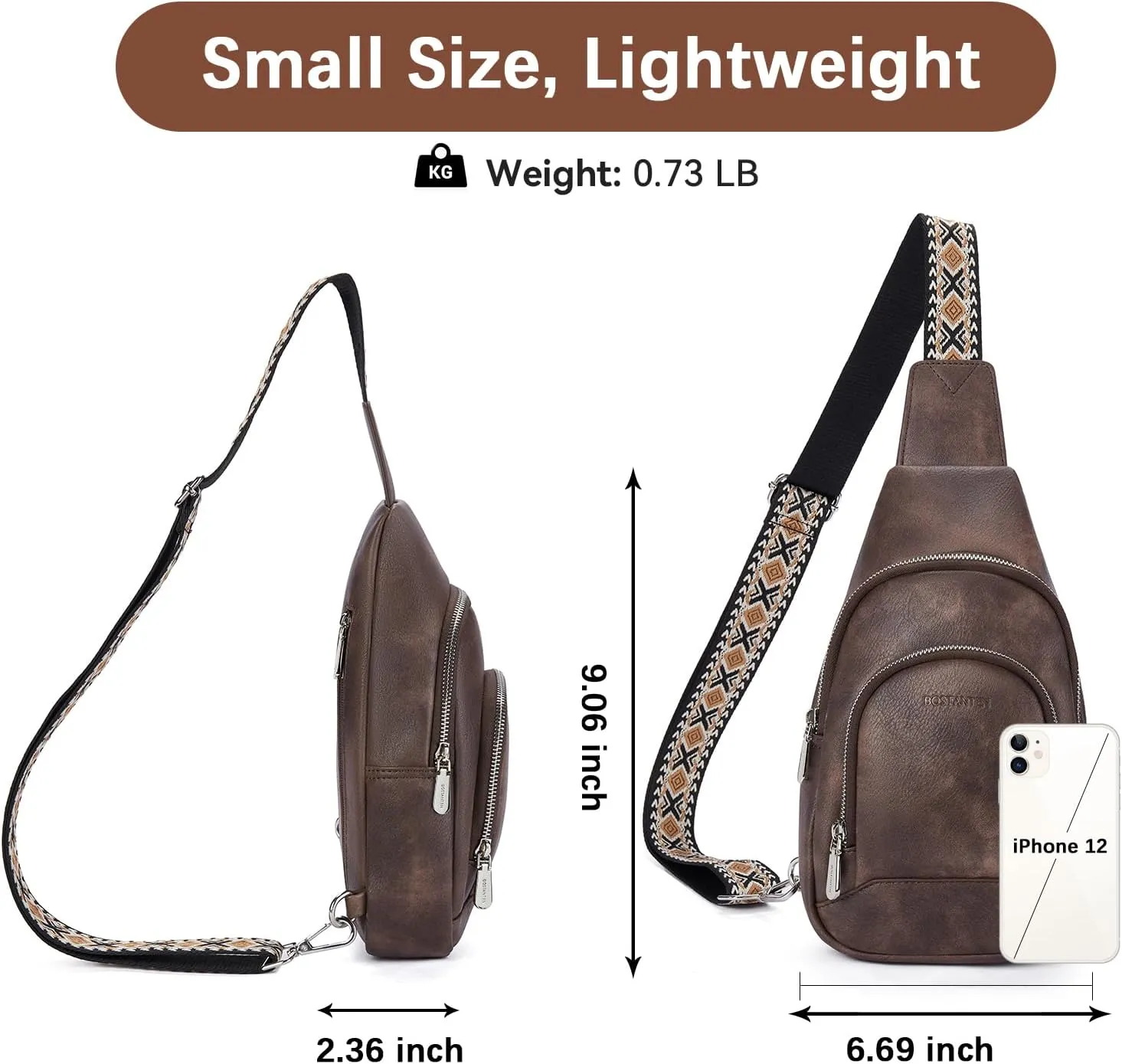 BOSTANTEN Sling Bag for Women Crossbody Purse Crossbody Bag Leather Chest Bag with Adjustable Guitar Strap for Travel