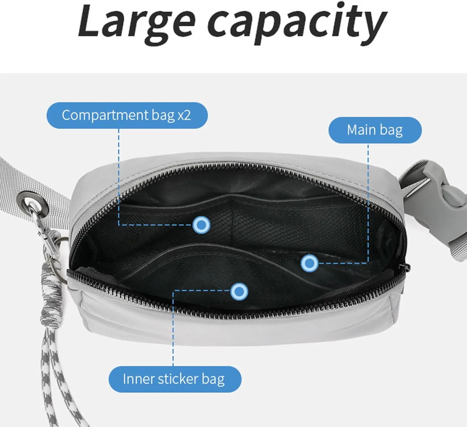 Bovagu Crossbody, Duo Iris 57" Long Strap Crossbody Bag, Nylon Sporty Crossbody Bags for Women Men