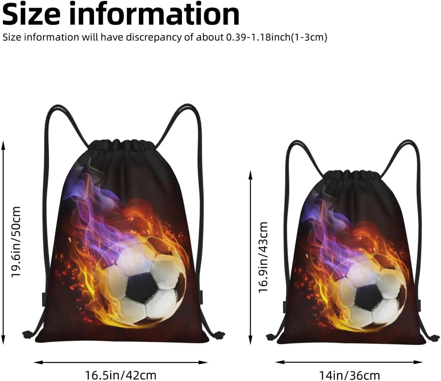 Boys Drawstring Bags with Fire Soccer Ball, Cool Sports Drawstring Backpack for Teens Boys Girls Adults Women Men, Black Daypack Bag for Work Gym Swim Travel Hiking School, Small