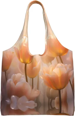 Brightly colored tulips Printed single-shoulder canvas bag, large-capacity grocery shopping bag, light and easy to carry