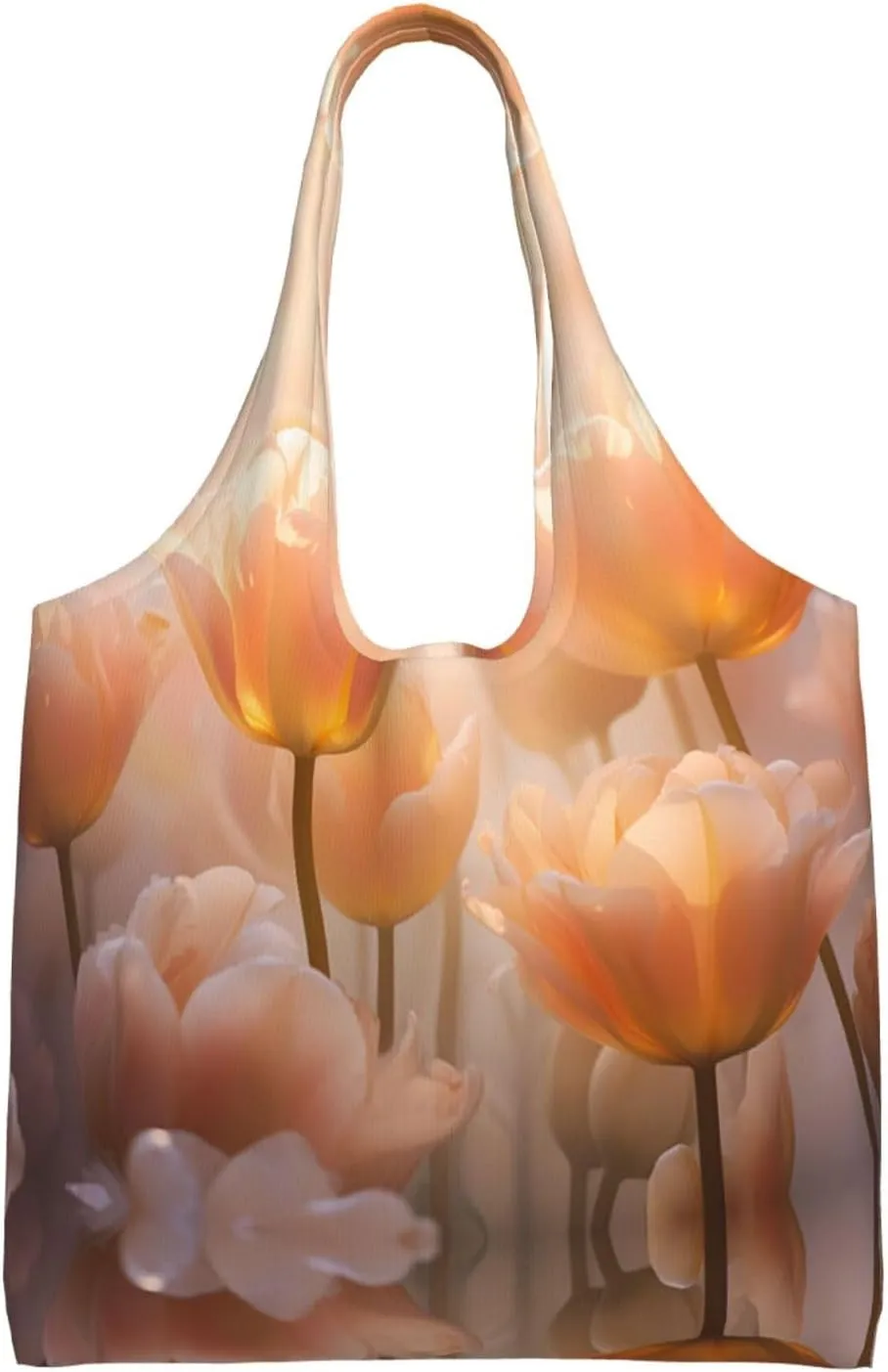 Brightly colored tulips Printed single-shoulder canvas bag, large-capacity grocery shopping bag, light and easy to carry