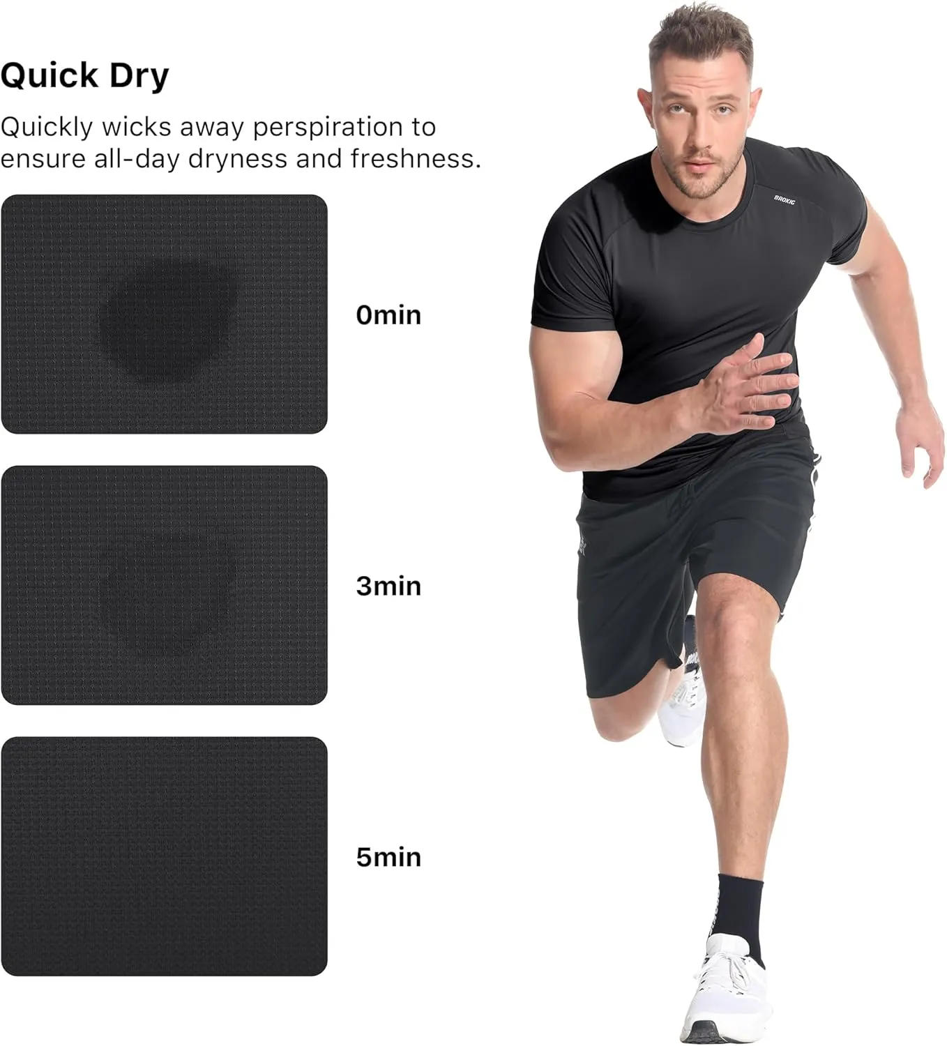 BROKIG Mens 4.9oz Cooling Gym Workout Shirts,Bodybuilding Athletic Running Shirt Casual Crew Neck Fitted Short Sleeve