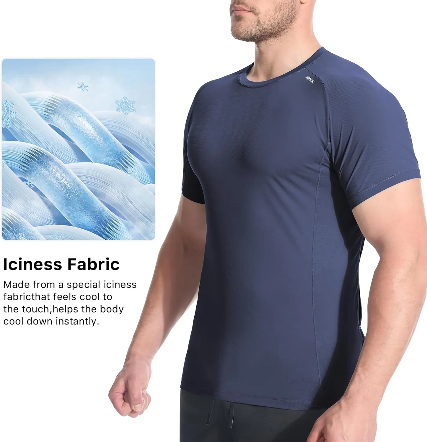 BROKIG Mens 4.9oz Cooling Gym Workout Shirts,Bodybuilding Athletic Running Shirt Casual Crew Neck Fitted Short Sleeve