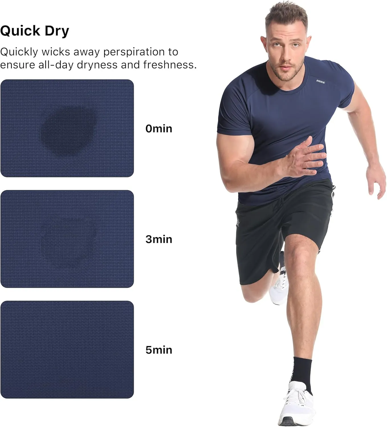 BROKIG Mens 4.9oz Cooling Gym Workout Shirts,Bodybuilding Athletic Running Shirt Casual Crew Neck Fitted Short Sleeve