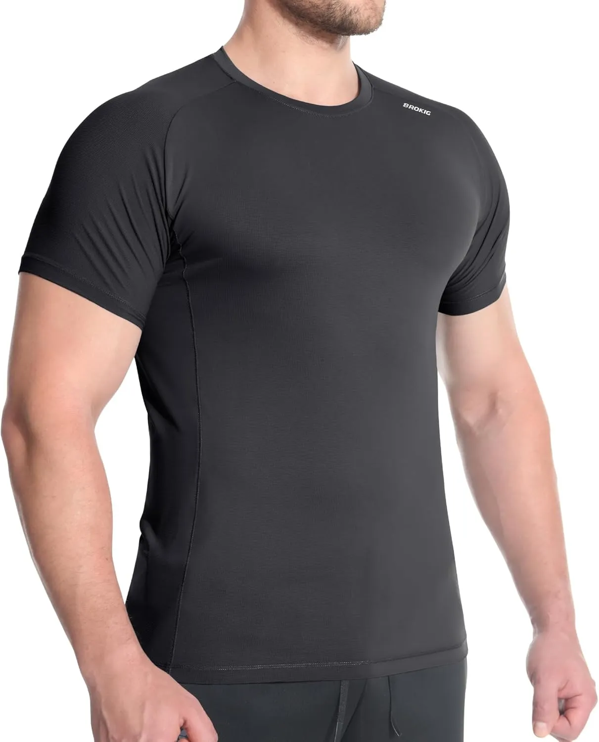 BROKIG Mens 4.9oz Cooling Gym Workout Shirts,Bodybuilding Athletic Running Shirt Casual Crew Neck Fitted Short Sleeve