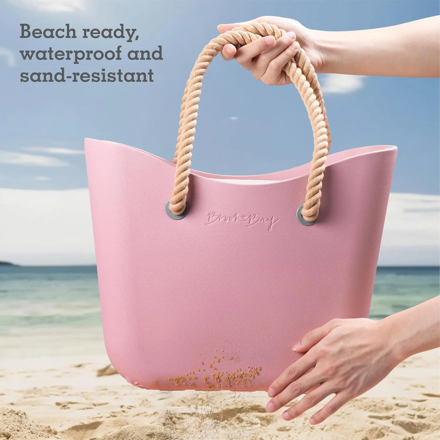 Brook   Bay Beach Bag Rubber Tote Bag with Zipper - Travel Bag, Beach Bags Waterproof Sandproof, Beach Bag for Women