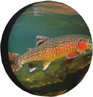 Brook Trout Fly Fishing Spare Tire Cover Weatherproof Wheel Covers Universal Wheel Protectors Portable Wheel Bags Camper Tire Covers for Trailer Rv Travel Accessories 15 inch