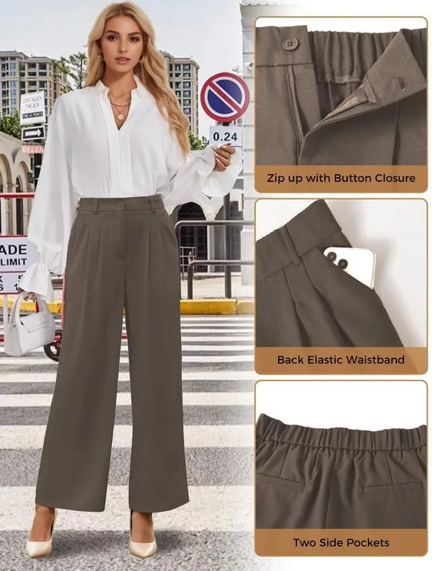 Buauty Wide Leg Dress Pants High Waisted Business Work Casual Pants Suit Long Straight Trousers Dressy Outfits Slacks