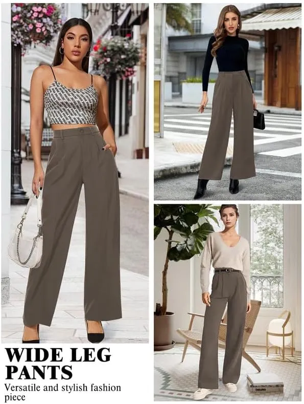 Buauty Wide Leg Dress Pants High Waisted Business Work Casual Pants Suit Long Straight Trousers Dressy Outfits Slacks
