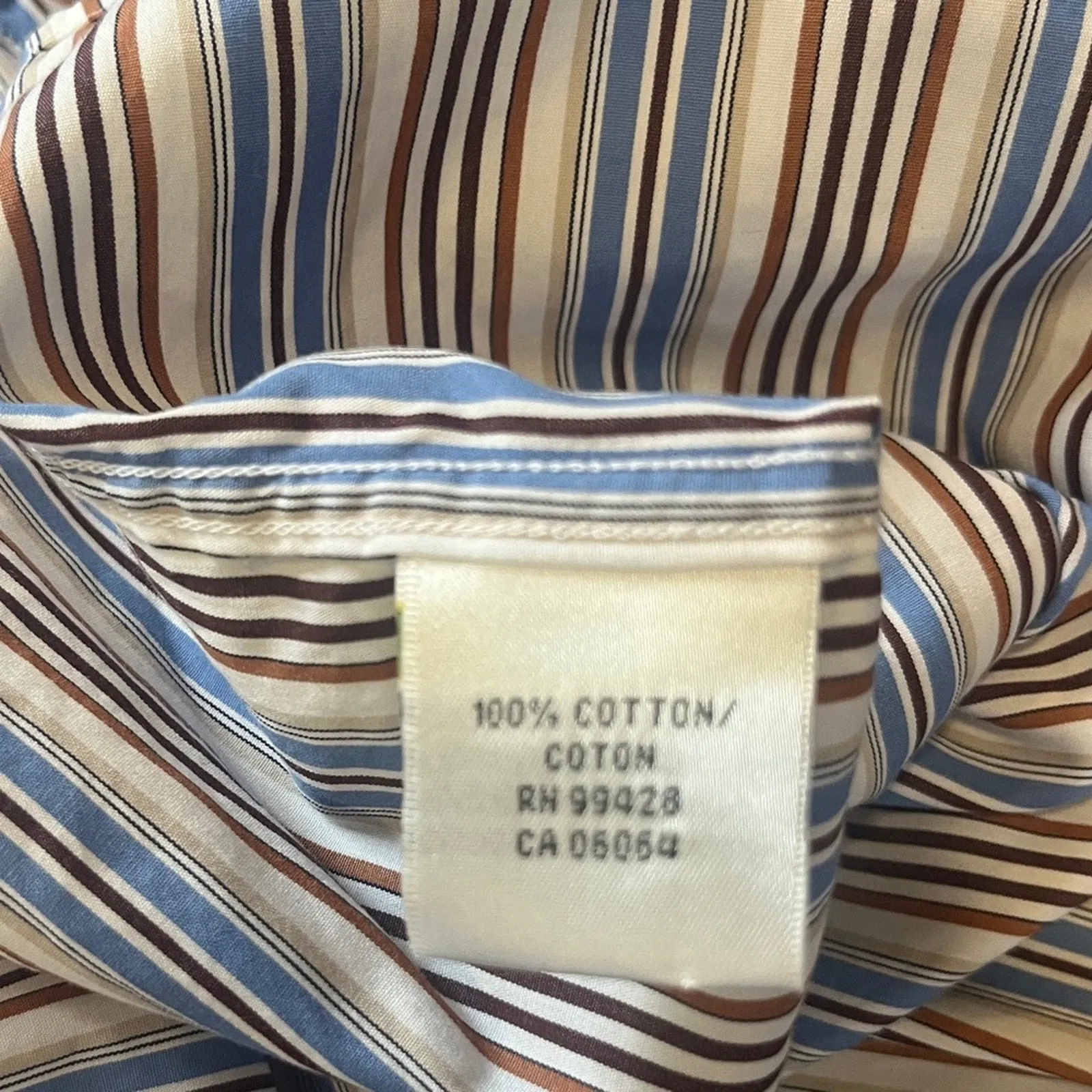 Bugatchi Classic Fit Button Down Shirt Mens Striped Blue Brown Ivory Preppy Edgy
