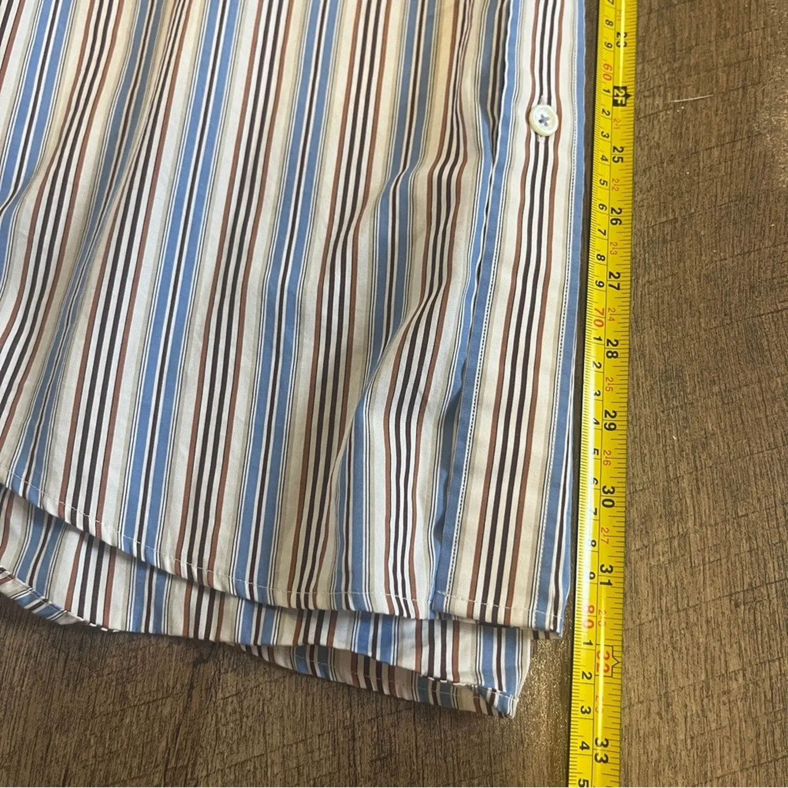 Bugatchi Classic Fit Button Down Shirt Mens Striped Blue Brown Ivory Preppy Edgy