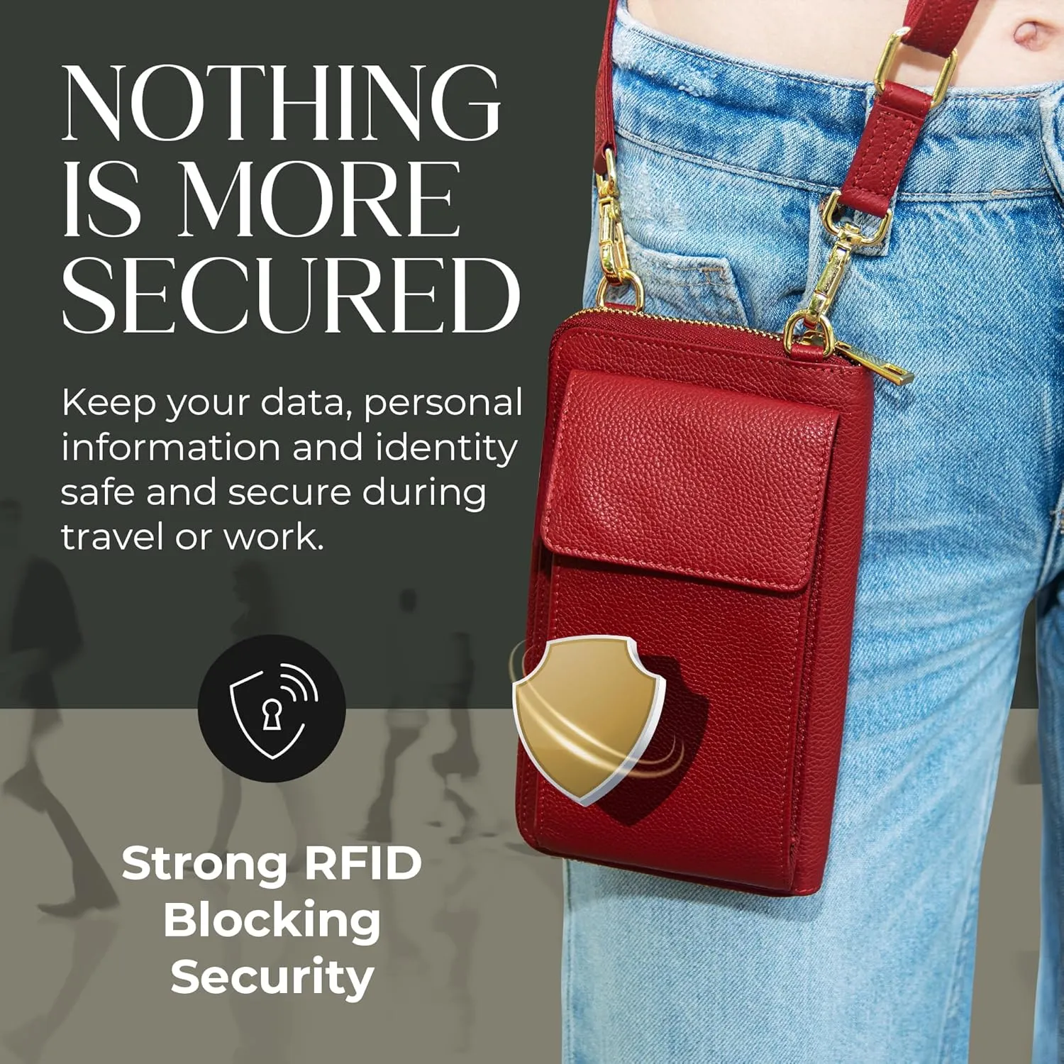 BULL GUARD Crossbody Leather Wallet Phone Purse, Anti Theft and RFID Blocking, Small Elegant Design for Travel
