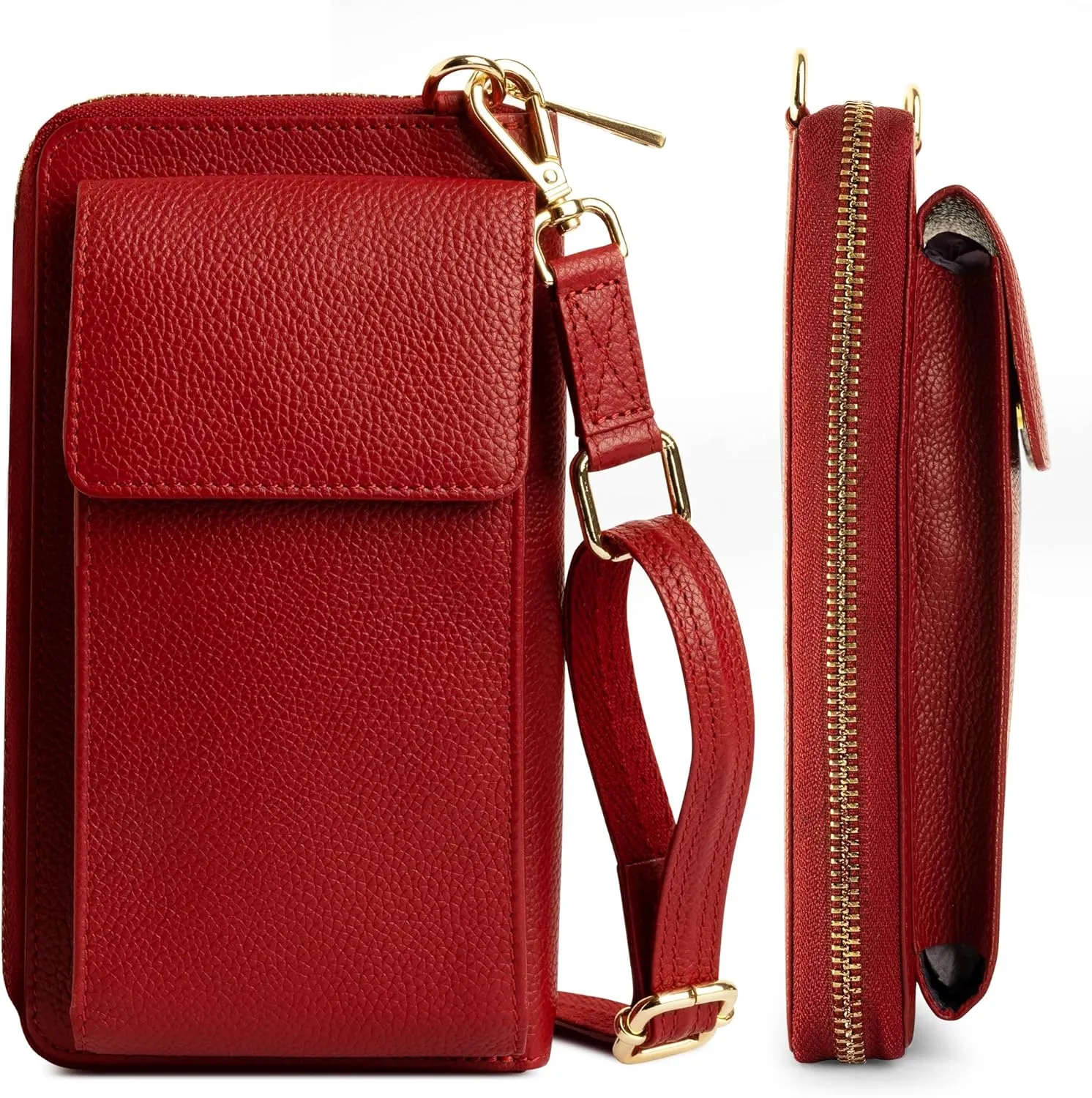 BULL GUARD Crossbody Leather Wallet Phone Purse, Anti Theft and RFID Blocking, Small Elegant Design for Travel