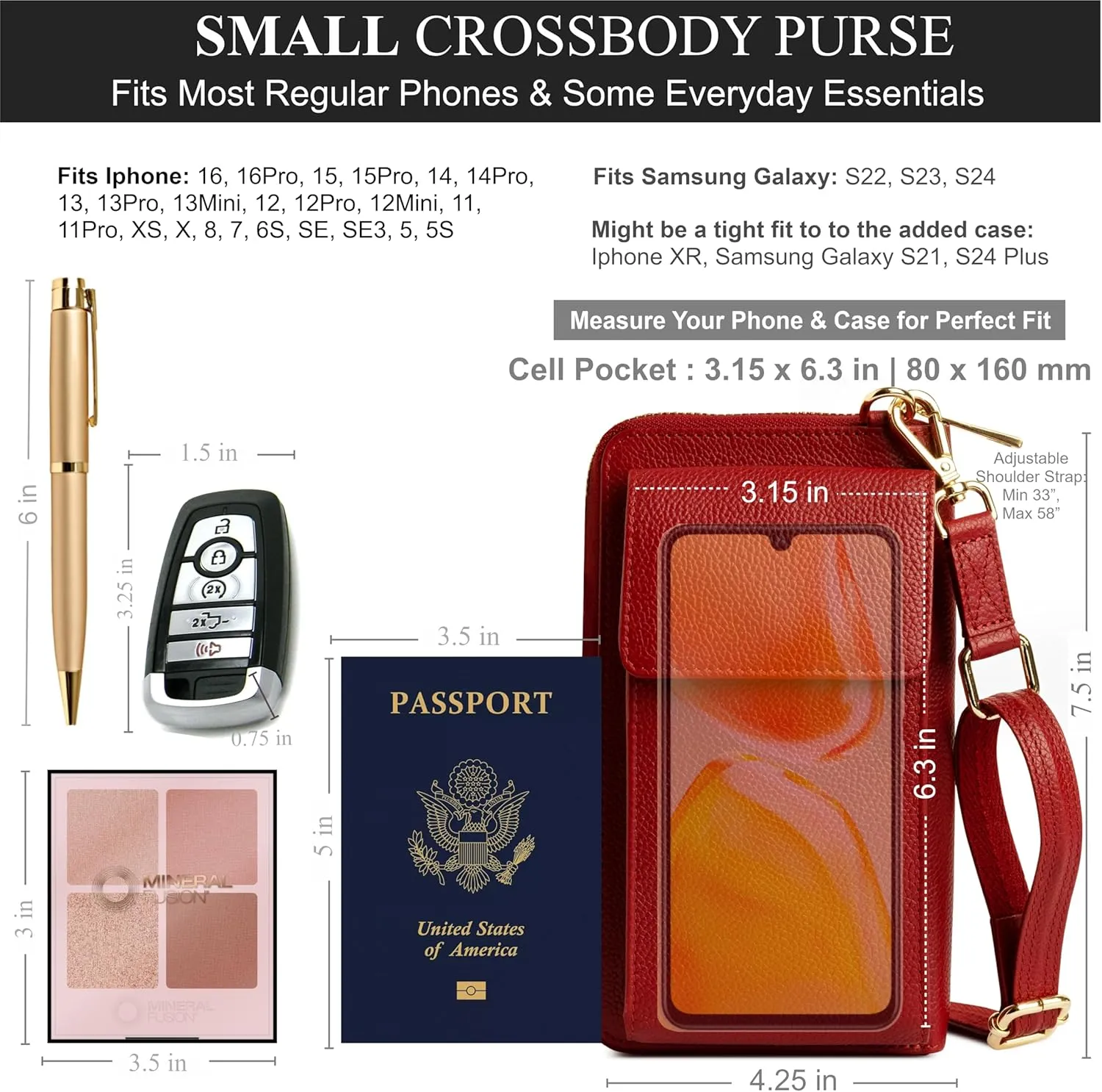 BULL GUARD Crossbody Leather Wallet Phone Purse, Anti Theft and RFID Blocking, Small Elegant Design for Travel