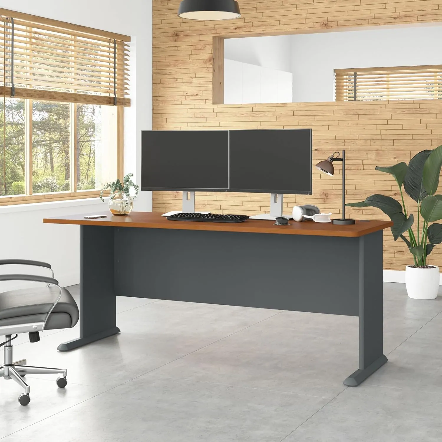 Bush Business Furniture Series A Desk, Large Workstation for Home or Professional Workspace, Desktop Solution for Office Use, 72W, Natural Cherry