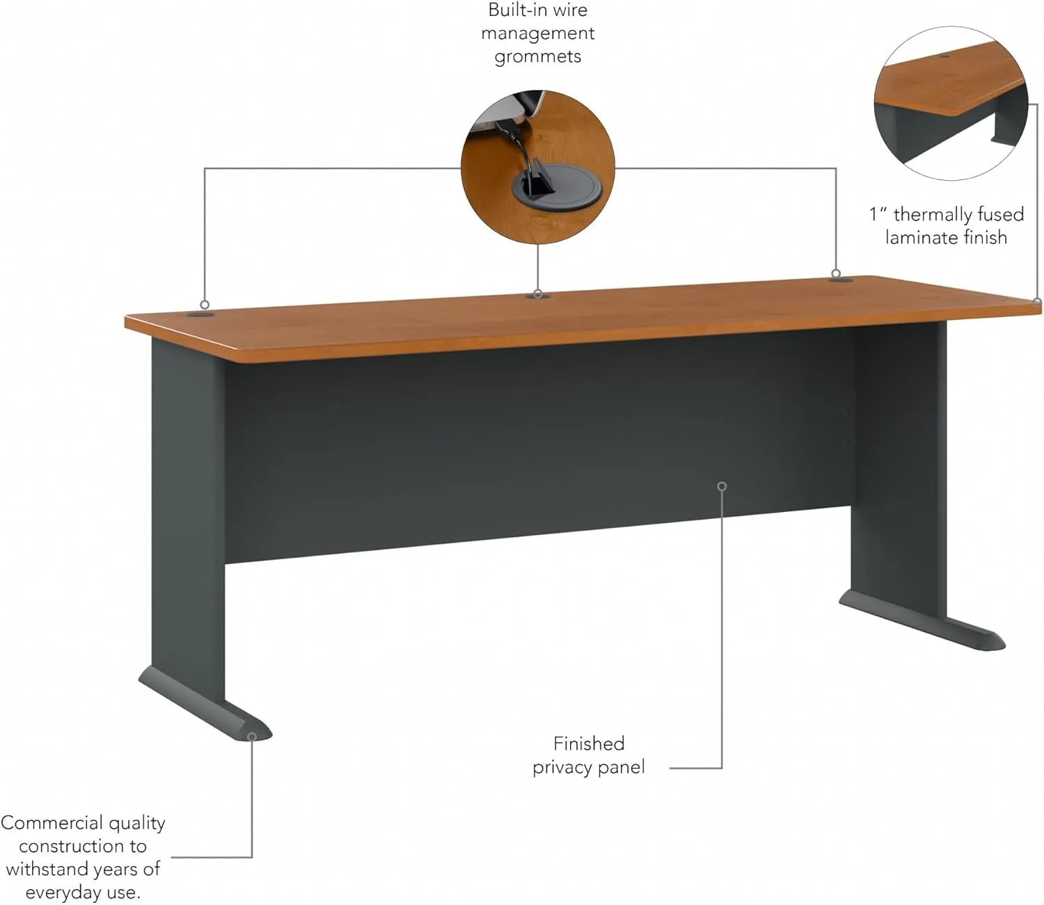 Bush Business Furniture Series A Desk, Large Workstation for Home or Professional Workspace, Desktop Solution for Office Use, 72W, Natural Cherry