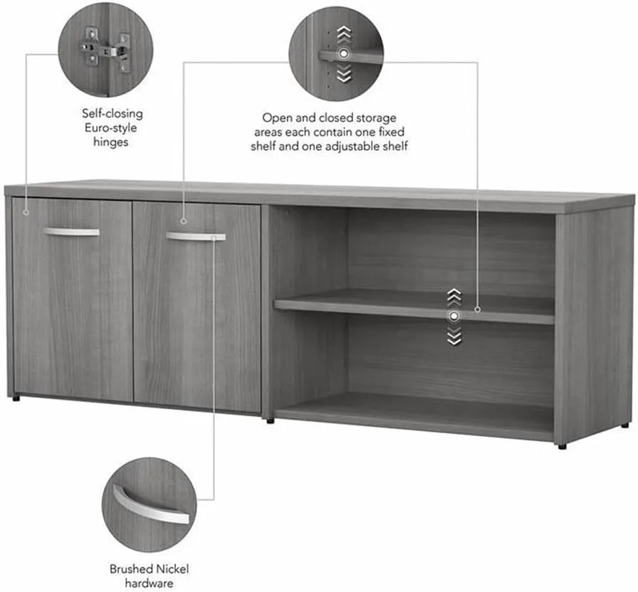 Bush Business Furniture Studio C Low Storage Cabinet with Doors and Shelves, Organization for Home or Professional Office, Platinum Gray