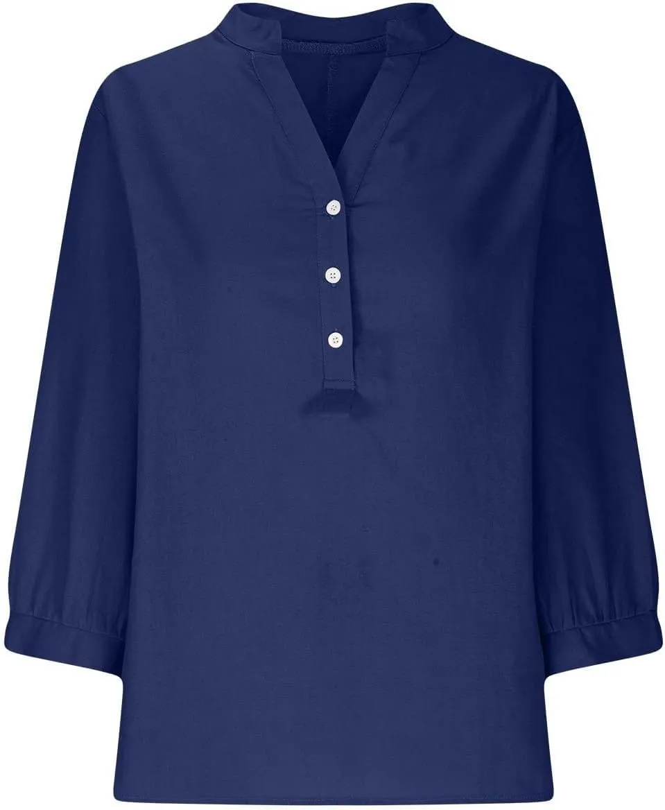 Button Down Shirts for Women Solid Color Medium Sleeve Collar Casual Women's Shirt Women's Shirt Womens Easter