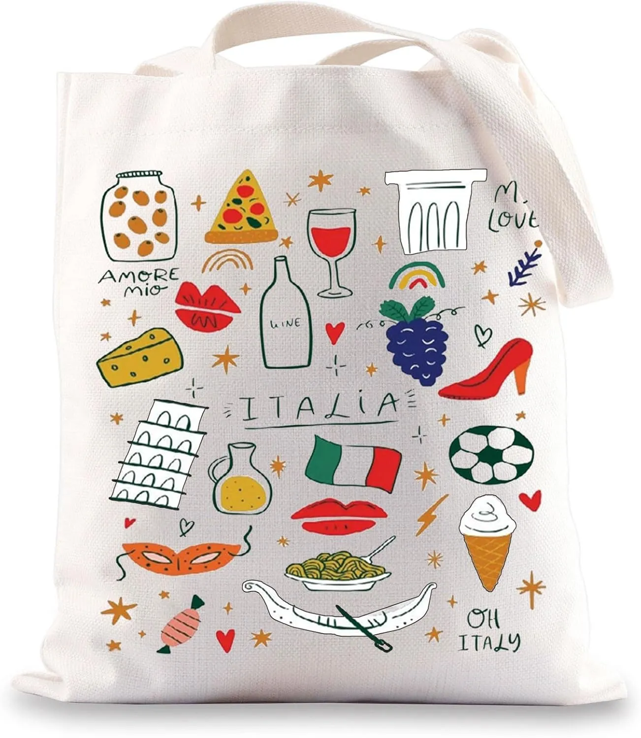 BWWKTOP Italy Canvas Tote Bag Italy Souvenir Gifts Italia Shopping Bag Italia Land Icons Shoulder Bag