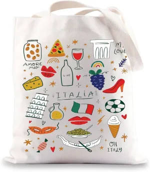 BWWKTOP Italy Canvas Tote Bag Italy Souvenir Gifts Italia Shopping Bag Italia Land Icons Shoulder Bag