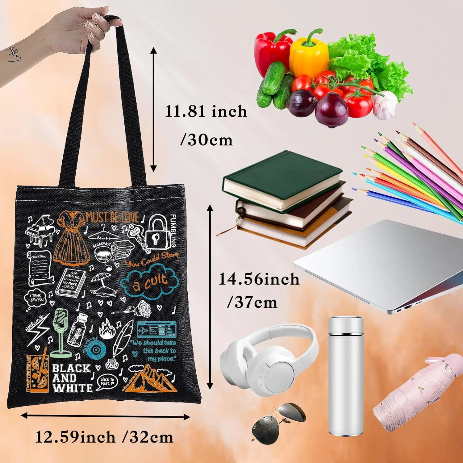 BWWKTOP Singer Lyrics Tote Bag Album Gifts Song Lyrics Inspired Shoulder Bag Merchandise (Must Be Love BL)