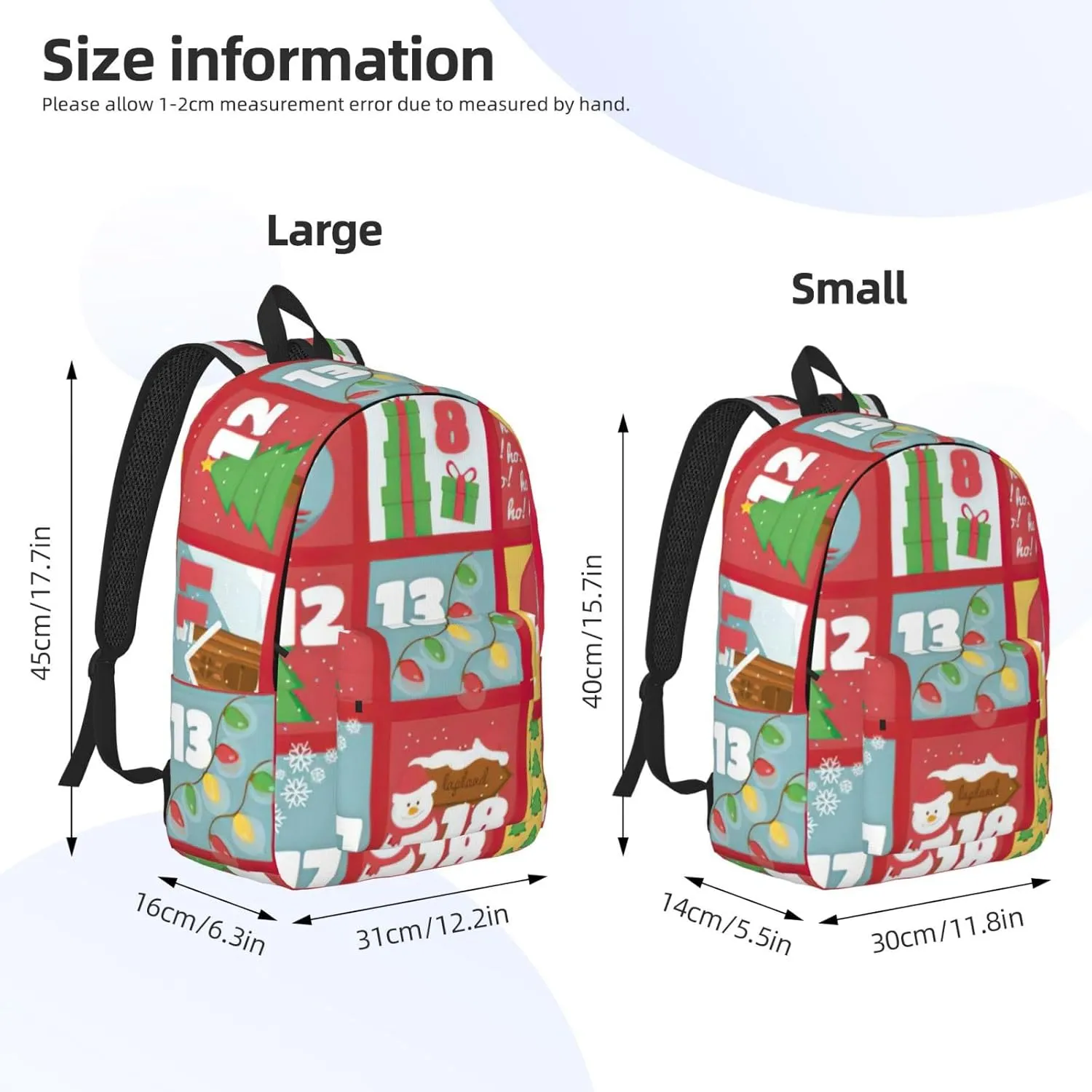 Calendar Printed backpack, travel bag, canvas shoulder bag, canvas casual lightweight backpack
