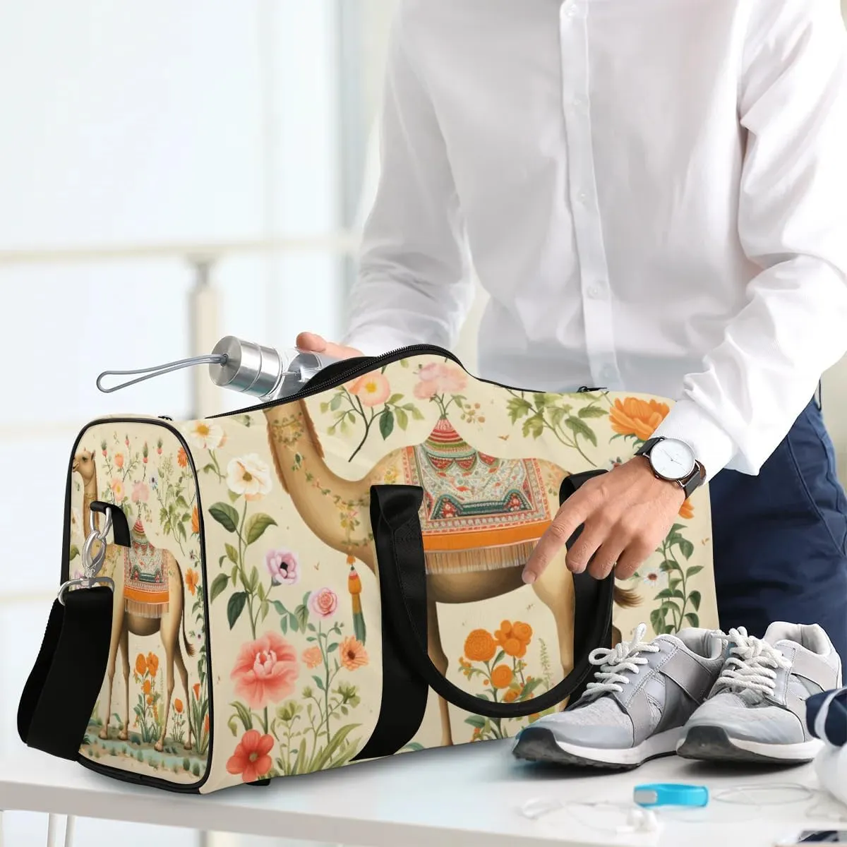 Camel Travel Duffel Bag for Women Men Waterproof Foldable Overnight Weekender Bag Large Capacity Sports Gym Bag