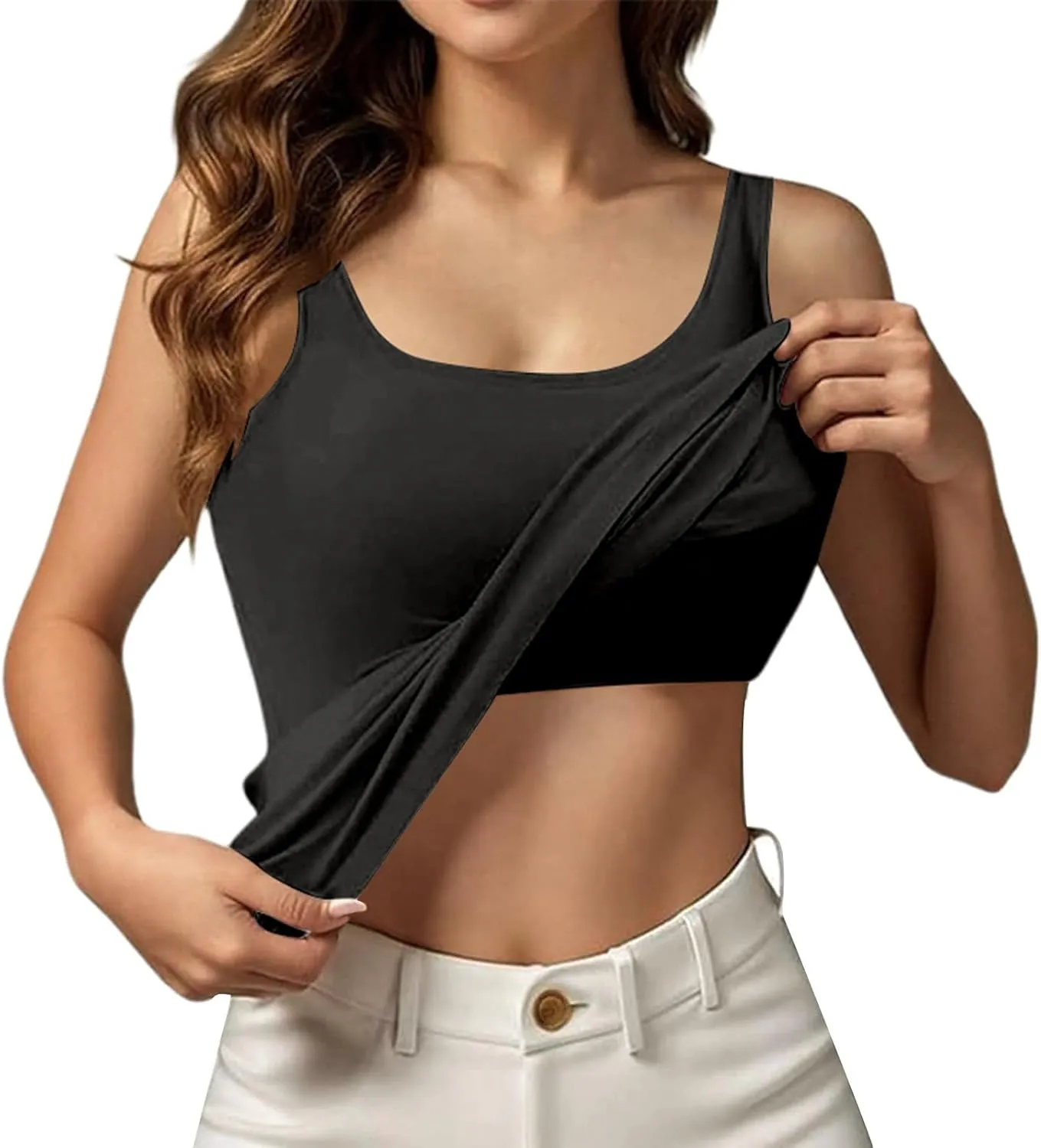 Camisole Tops for Women Cotton Adjustable Straps Padded Tank Tops with Built-in Padded Bra Workout Yoga Shirt