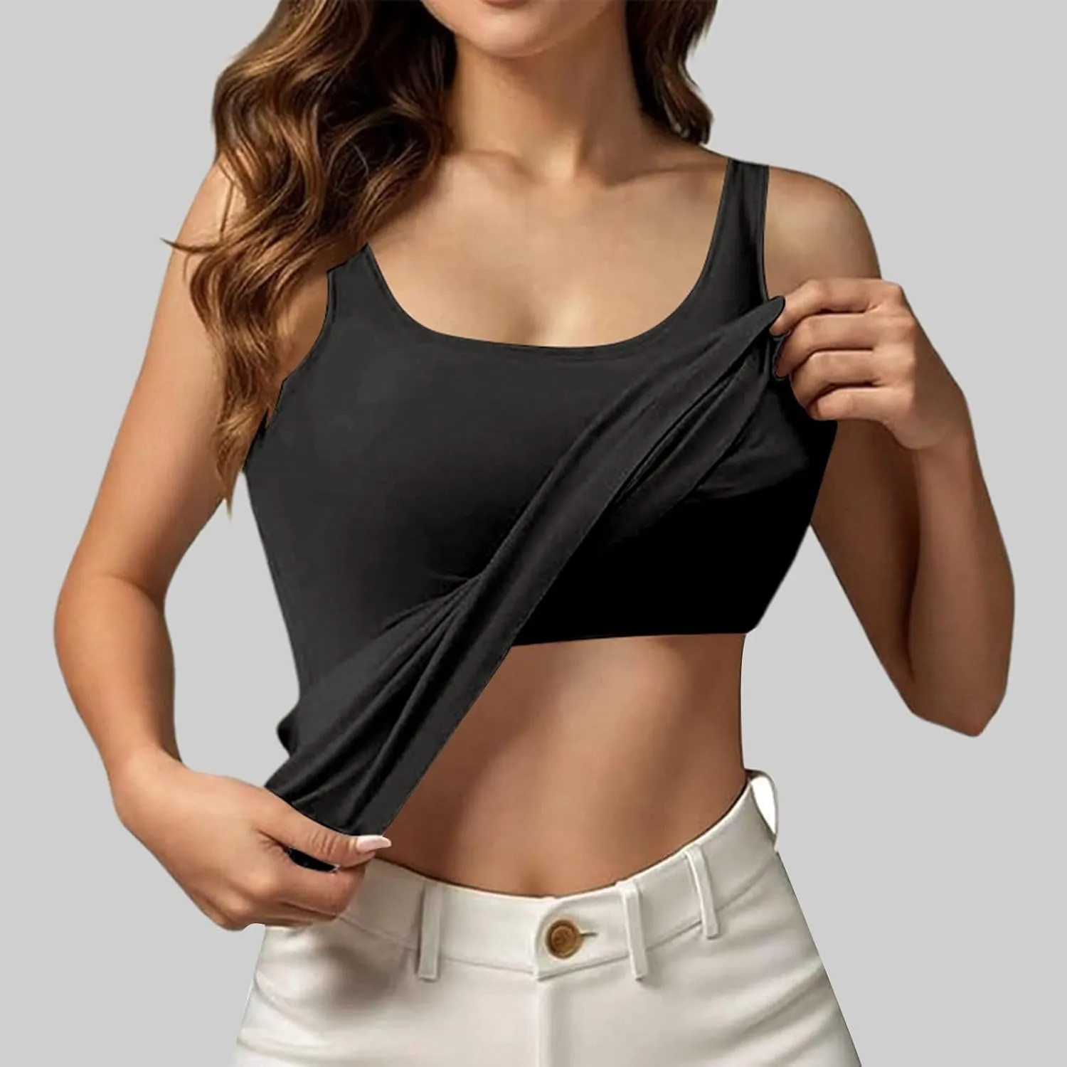 Camisole Tops for Women Cotton Adjustable Straps Padded Tank Tops with Built-in Padded Bra Workout Yoga Shirt