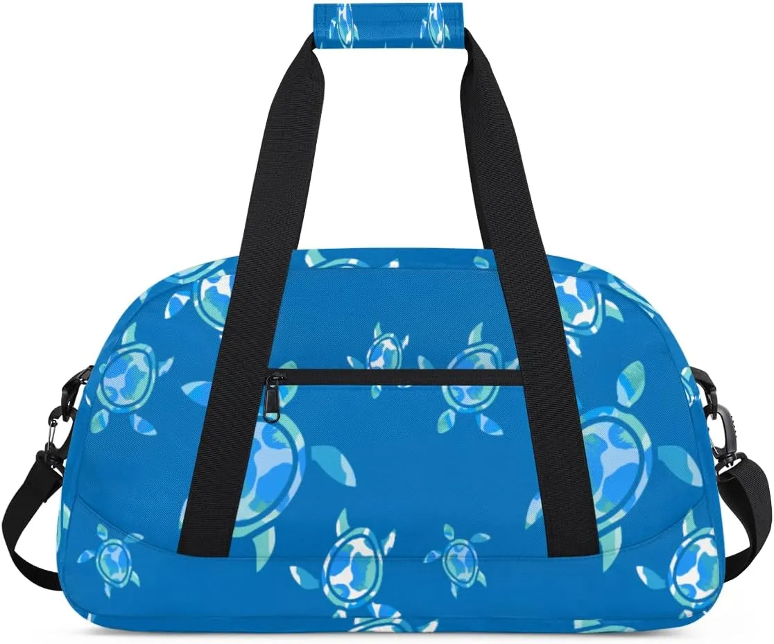 Camouflage Turtle Gym Duffel Bag for Men Women Camouflage Blue Sports Tote Bag with Adjustable Shoulder Strap for Dance Gymnastics Traveling Outdoor Camping Overnight Stay