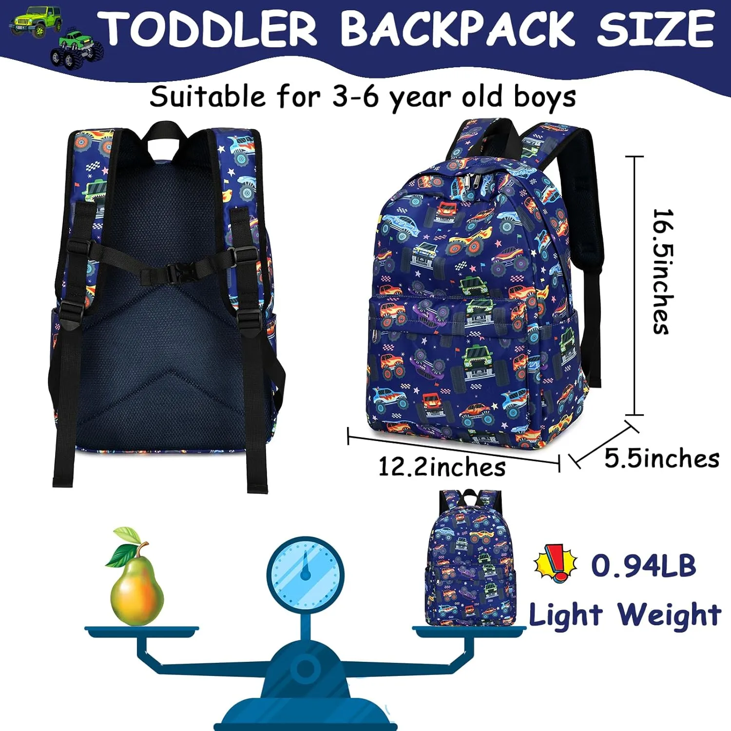 CAMTOP Backpack for Kids, Boys Girls Preschool Backpacks with Lunch Box Toddler Kindergarten School Bookbag Set